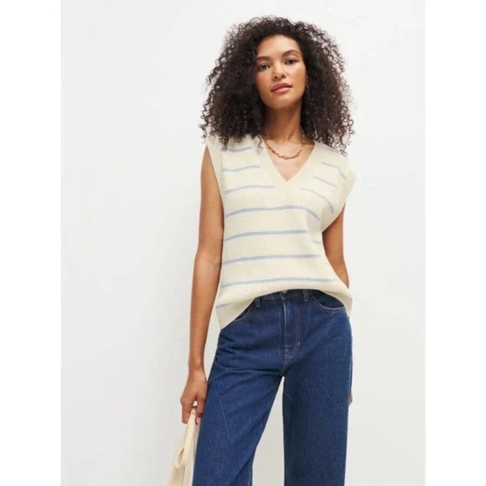 Reformation Janey Cotton Sweater Vest, Pablo Stripe, Size S